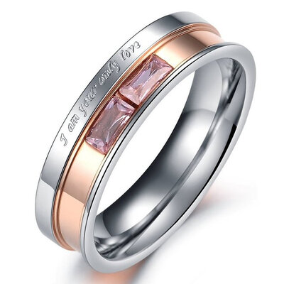 

Hpolw Stainless Steel Cubic Zirconia Carved with sacred text You are my only love Rock crystal Couples Promise Ring&Wedding