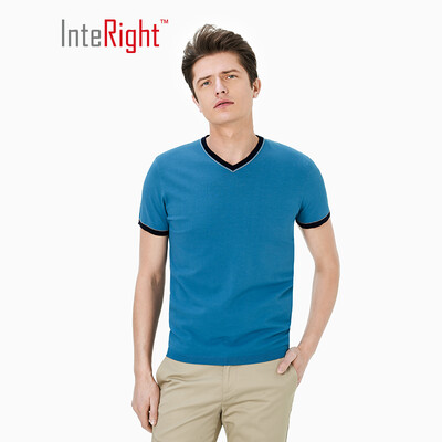 

INTERIGHT V-neck special yarn dry net color business mens T-shirt peacock blue M