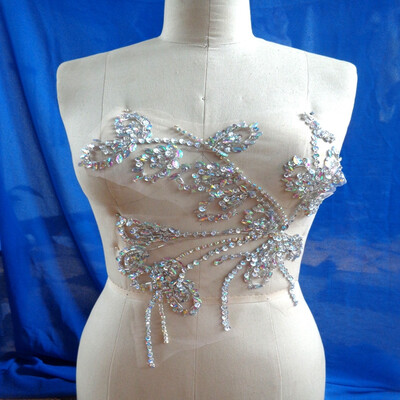 

ручные кристаллы обрезки патчей шить на Rhinestones clear AB color applique 35 * 27 см для верхней одежды юбка ремень аксессуары