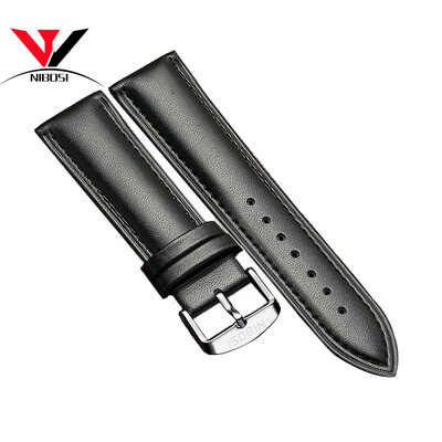 

High Quality 20mm 22mm Genuine Leather Strap Watch band NIBOSI Leather Watchband With Black Blue&Brown Colors
