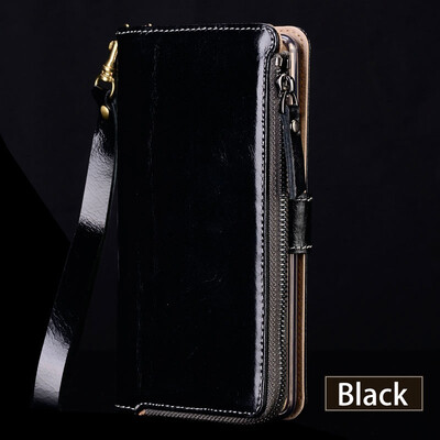 

Genuine Leather flip Case For Samsung S6 S7 S8 Plus Note 8 Zipper wallet bag Lanyard design Phone Cover