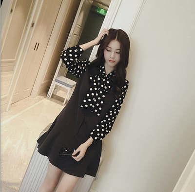 

Lovaru ™ Хан издание прекрасный волна точка падения 2015 новый женская мода показать тонкие кружева трепал длинным рукавом платье юбка