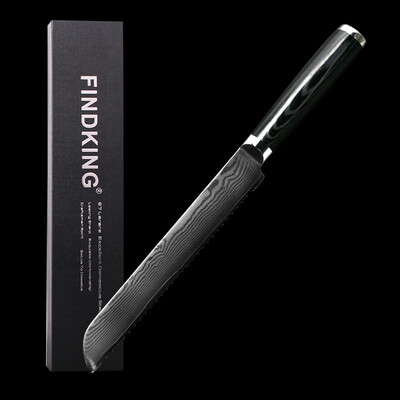 

Findking Mikata ручка 8 дюймов Дамасская сталь лезвия Дамаск пилообразной нож для хлеба 71 слоев дамасской стали кухонный нож