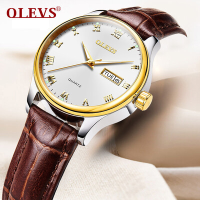 

OLEVS Fashion Brand Ladies Auto Date Watches Коричневая кожа для женского розового золота Кварцевые часы Женские повседневные наручные часы