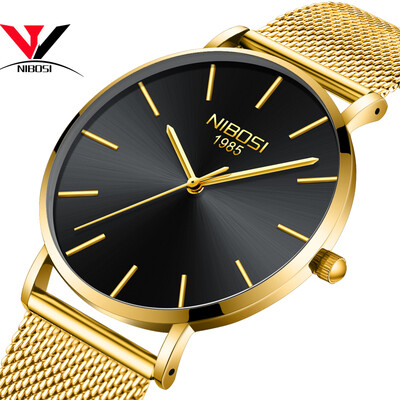 

NIBOSI Men Blue Watch Ultra thin Fashion Male Wristwatch Mesh Watchband Business Watches Waterproof Black Clock Relogios Quartzo