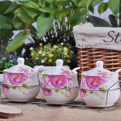 

Bezes ceramic seasoning cans three sets of roses Korean flavor box set condiment dispenser