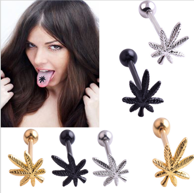 

3PC Hot Stainless Steel Leaf Tongue Nail Black Gold Leaf Tongue Piercing For Women Girls Fashion Tongue Piercing Jewelry