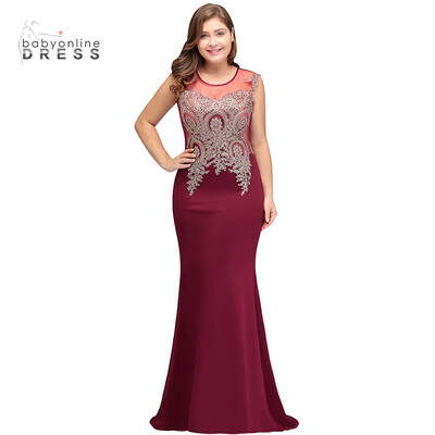

Elegant Mermaid Sheer Neck Golden Lace Applique Red Long Plus size Evening Dress Evening Gown Party Dress