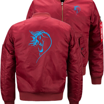 

Fluorescent luminous auspicious horse Bomber Flight Flying Jacket Winter thicken Warm Zipper Men Jackets Anime Mens Casual Coat
