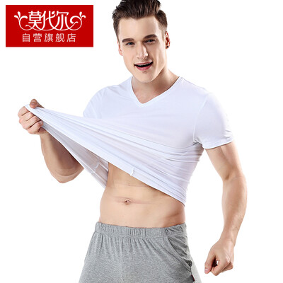 

Modal vest mens V-neck short-sleeved T-shirt stretch Slim modal cotton mens underwear bottoming shirt white 2XL