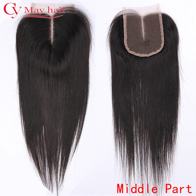 

Straight Brazilian Virgin Hair Lace Closure Bleached Knots 4"X4" Medium Brown Swiss Lace 130 Hand Tied 7A Human Hair Closure