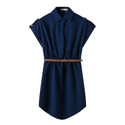 

Ladies Half Placket Sleeveless Belted Shirt Dress