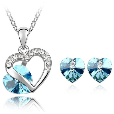 

Austrian Crystal Heart Pendant Necklace Earrings Stud Jewelry Sets For Women White Gold Plated 4351
