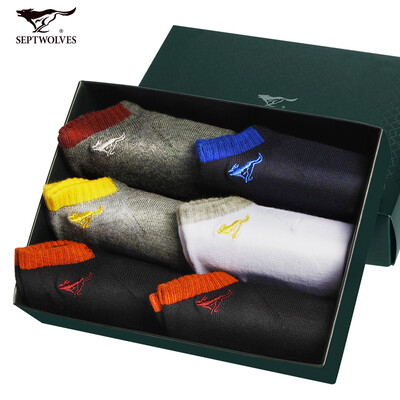 

Seven wolves socks boat socks mens breathable sweat spring&summer sports&leisure short cotton socks 6 pairs gift box code 92146