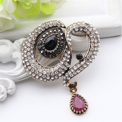 

Luxuries Turkish Water Drop Brooches For Women Jewelry Antique Gold Color Resin Rhinestone Brooch Broches Ladies Ethnic Pins