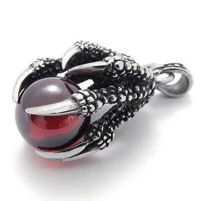 

Hpolw Mens Gothic Tribal Stainless Steel Black Dragon Claw Pendant jewery Red CrystalRubies Necklace18-26 inch Chain