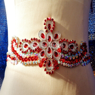 

Ручные хрустальные патчи пошивают на Rhinestones red / clear AB с аппликацией с камнями блестками бисер 25 * 8 см для платья blet