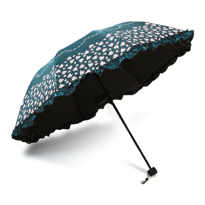 

Parkson Ocean umbrella black plastic sun umbrella lace side umbrella folding fashion ladies umbrella BSY-2387Q Jiaohua want to drop gems green