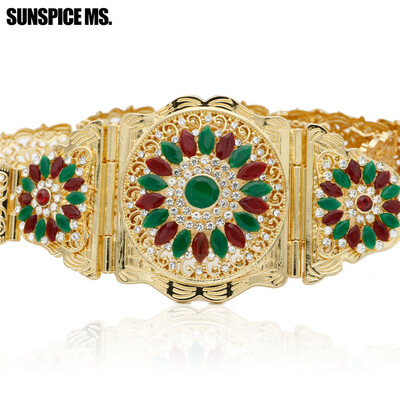 

Elegent Turkish Women Round Resin Gold-Color Metal Waist Chain Belt Multicolor Hollow Flower Vintage Banquet Sash Body Jewelry