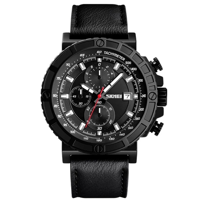 

SKMEI Sport Genuine Leather Men Watch 3ATM Water-resistant Quartz Man Wristwatch Male Chronograph