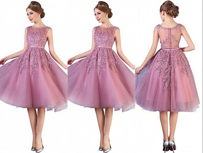 

Elegant Sheer O Neck Lace Short Bridesmaid Dresses Tulle Applique Beaded Pearls A Line Formal Guest Prom Party Dresses