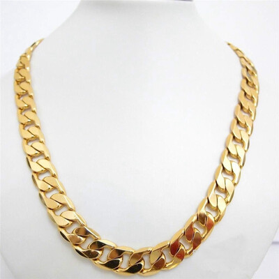 

Massive Men Necklace Real 18K Yellow Gold Plated Large Curb Link Cuban Chain Hip Hop Bling bling Good Quality Necklaces