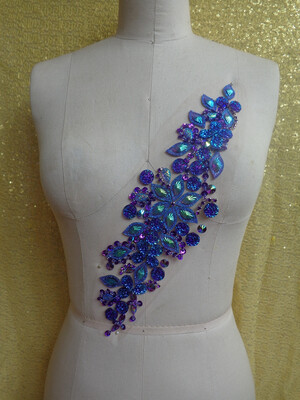 

Handmade crystal patches purple sew on Rhinestones trim applique with stones sequins beads 3610cm for top dress