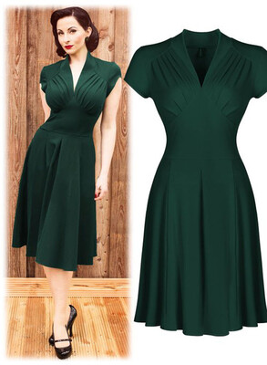 

New Fashion Style Summer Women A Line Dress Sexy V Neck Short Sleeve Pleated Casual Solid knee Length Dress