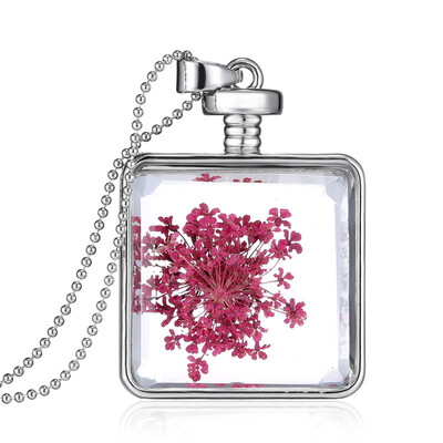 

Aiyaya Fashion Jewelry Square Small Red Dry Flower Pendant Necklace for Womens