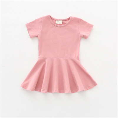 

2018 summer new girl dress cotton floral skirt short sleeves big skirt simple childrens skirt