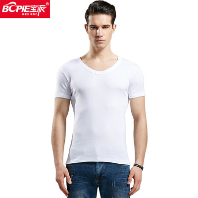 

Bao Pai BOPIE Mens Tank Mens Cotton T-Shirt Short Sleeve Casual Sports Breathable Undershirt White V-neck XXXL 185110