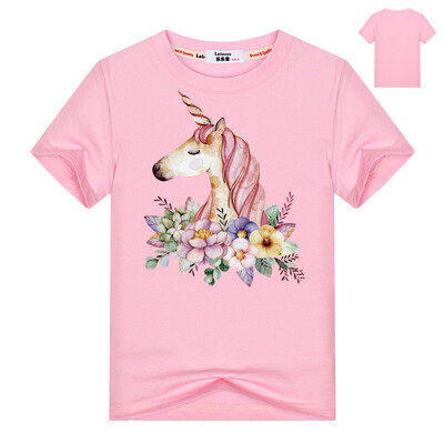

Kawaii Unicorn Kids t shirt Хлопок Повседневная Смешная футболка Детская улица Смазливая Короткая рукав Розовый Серый Цвет Девочки