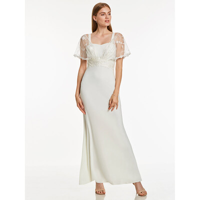 

CAZDZY A-Line V-Neck Short Sleeves Appliques Lace Floor-Length Evening Dress