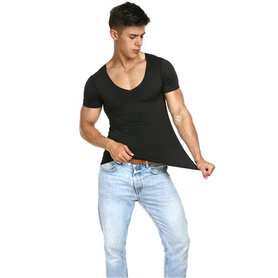 Cool Summer Mens Fashion T-shirt Tight Casual Short-sleeved T-shirt High Elastic Slim T Shirt Breathable Quick-drying