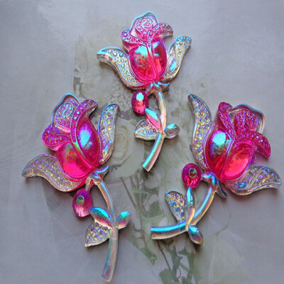 

Big rose flower shape Sew on rhinestones pinkclear AB colour 4835mm flatback 2 holes gem stone resin crystal 20pcsbag