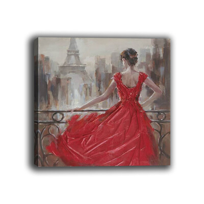 

Framed canvas modern living room bedroom background wall character back view red dress girl decorative painting