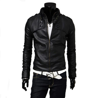 

Zogaa Men's Leather Classic European Four Botton Short Slim Stand Collar
