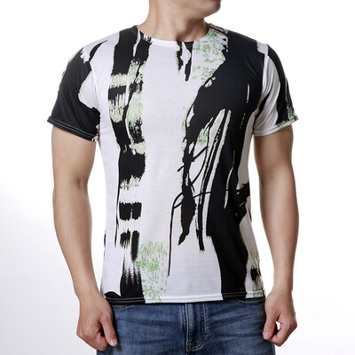 

Men&39s Chinese Style Ink Painting Pattern Slim Fit Round Neck Short Sleeve Shirt