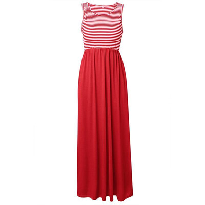 

Tissbely Striped Tank Dress Summer Women Beach Maxi Dress Summer Irregular Weekend O Neck Floor Length Dresses