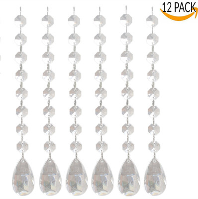 

12 PCS Acrylic Crystal Chandelier – Beads Garland Hanging Beaded Curtains – Wedding Christmas Table Party Décor– 14 mm Octagona