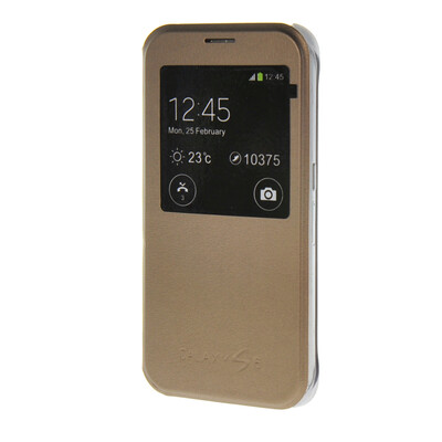 

MOONCASE Transparent Flip Pouch view window Leather Wallet Case Cover for Samsung Galaxy S6 Brown