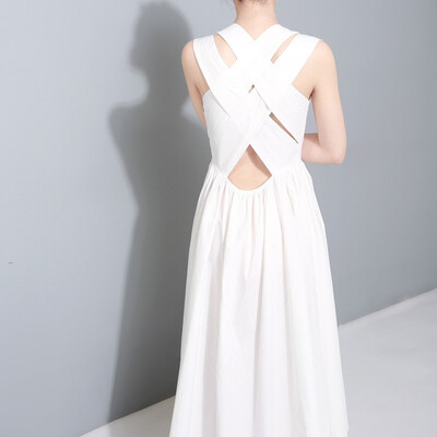 

S M L new summer 2018 long dress women sleeveless sexy black white khaki casual slim A line mid calf with striped beach