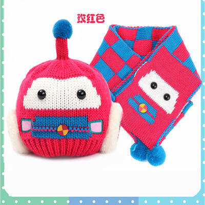

Buebos Ninos Winter New Children Hat Set Korean Robot Knitting Hat + Scarf 2 Pcs Set Kids Baby Boys & Girls Winter Accessories