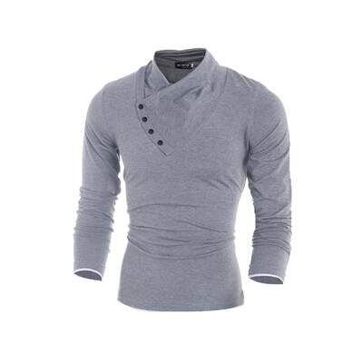

Men's Fashion Turn-Down Collar Slim Fit Long Sleeve Sloid Color Casual T Shirt