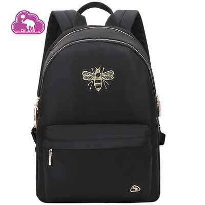 

AiWAS shoulder bag female student water-repellent double zipper bag nylon bee embroidery wild fashion backpack OCB1761 black