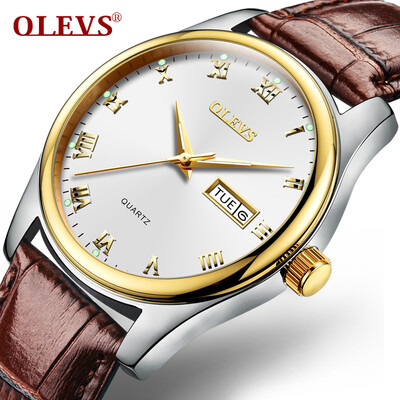 

OLEVS Fashion Brand Ladies Auto Date Watches Коричневая кожа для женского розового золота Кварцевые часы Женские повседневные наручные часы
