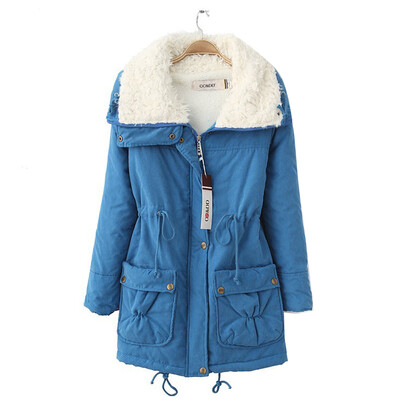

Women Winter Thick Fleece Coat Drawstring Lapel Hoodie Slim Jacket Trench Parka