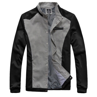 

Zogaa New Spring Mens Jacket Lattice Color Matching Stand Collar