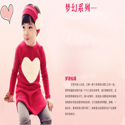 

New 2016 love pattern girls clothing sets children outerwear clothes casual girls suits headband coats pants