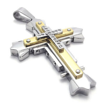 

Hpolw High Quality Mens Jewelry Stainless Steel Cross Pendant NecklaceGold Silver18-26 inch Chain